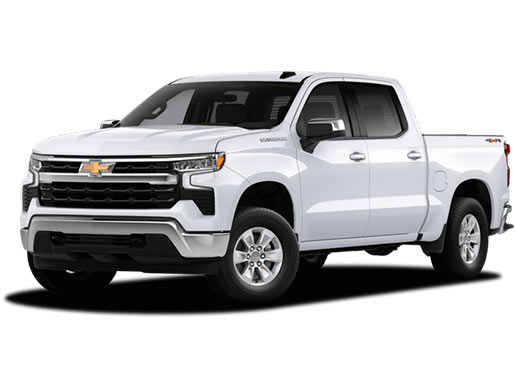 A driver's side, front corner angle picture of a 2022 Chevrolet Silverado 1500 LT pickup truck with white exterior paint.
